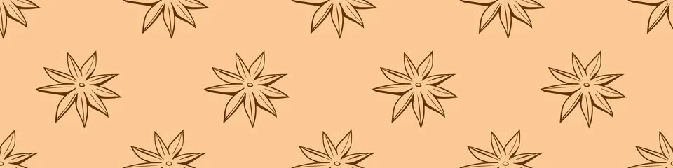 Vector seamless pattern of outline star anise in doodle style, isolated. Co.. Illustrazione stock