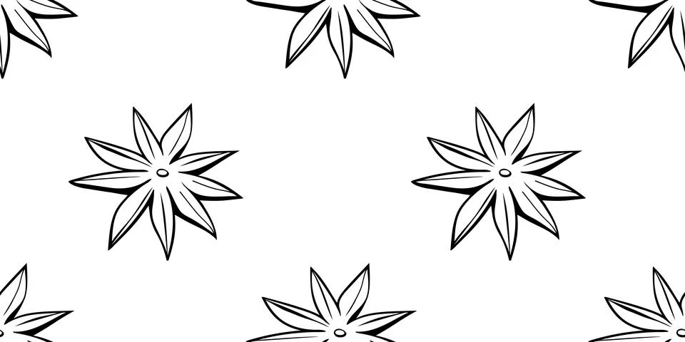 Vector seamless pattern of outline star anise in doodle style, isolated. Co.. Illustrazione stock