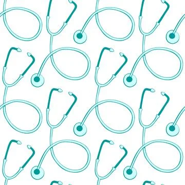 Vector seamless pattern with outline stethoscopes in doodle style. Medical ba Stock Illustration