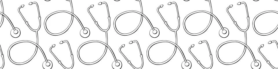 Vector seamless pattern with outline stethoscopes in doodle style. Medical ba Stock Illustration