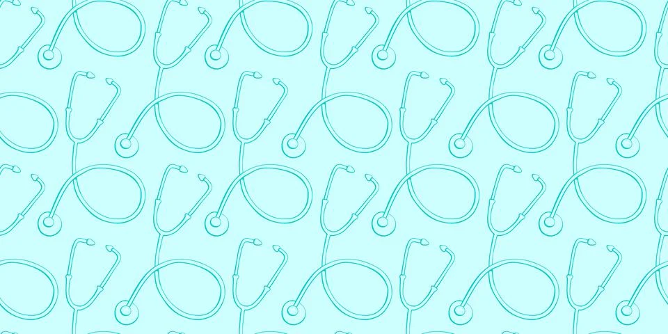 Vector seamless pattern with outline stethoscopes in doodle style. Medical ba Stock Illustration