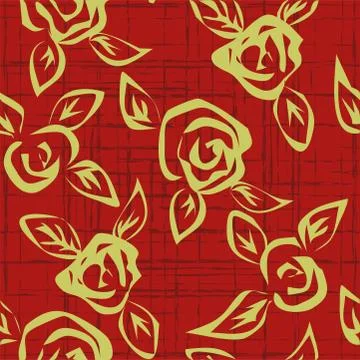 Vector seamless pattern with outline stylized roses. Beautiful floral backgro Stock Illustration