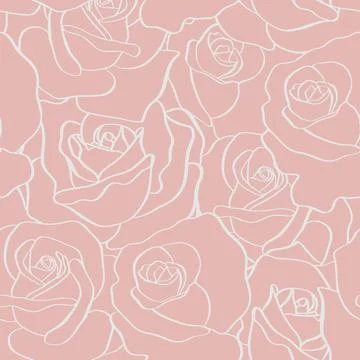 Vector seamless pattern with outline stylized roses. Beautiful floral backgro Stock Illustration