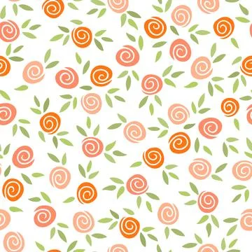 Vector seamless pattern with outline stylized roses. Stock Illustration