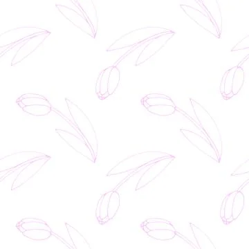 Vector seamless pattern with outline tulip flowers. Hand drawn doodle spring  Stock-Illustration