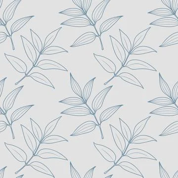 Vector seamless pattern with outline twig leaves. Scandinavian style design Stock Illustration