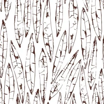 Vector Seamless Pattern with Outlines Watercolor Willow Leaves Stock Illustration