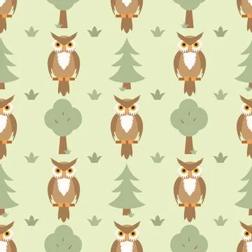 Vector seamless pattern. An owl in the forest. Children s illustration Illustrazione stock