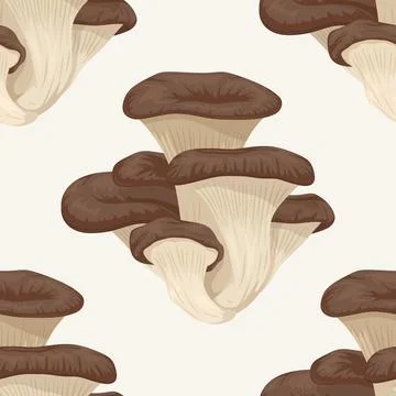 Vector Seamless Pattern with Oyster Mushroom on White. Seamless Texture, Hand Illustrazione stock