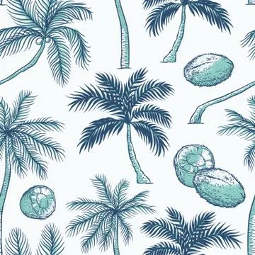 Vector seamless pattern of palm. Different kinds of tropical palmtrees and Stock Illustration