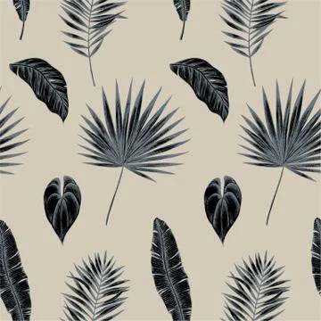 Vector seamless pattern of palm leaves. Hand drawn vector illustration Stock Illustration