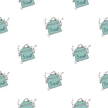 Vector seamless pattern with pan. Hand drawn doodle pattern on white backgrou Stock Illustration