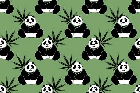 Vector seamless pattern. Panda with hemp leaves. Stock Illustration
