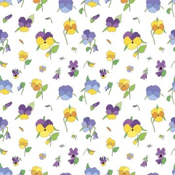 Vector seamless pattern with pansies, floral background of flowers Stock Illustration