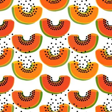 Vector seamless pattern with papaya slices. Colorful hand drawn minimalisti.. Stock Illustration