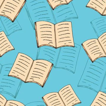 Vector seamless pattern, paper books on a blue background Stock Illustration