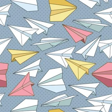 Vector seamless pattern with paper planes. Creative texture design Stock Illustration