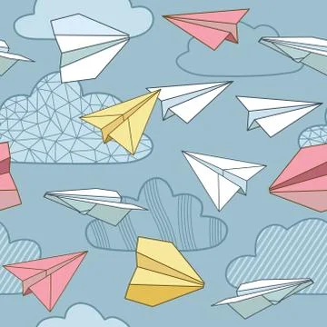 Vector seamless pattern with paper planes. Creative texture design Stock Illustration