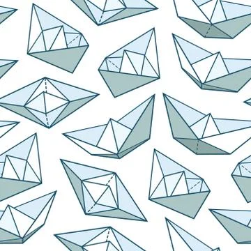 Vector seamless pattern with paper ships Stock Illustration