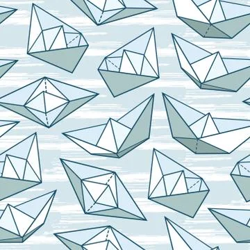 Vector seamless pattern with paper ships Stock Illustration
