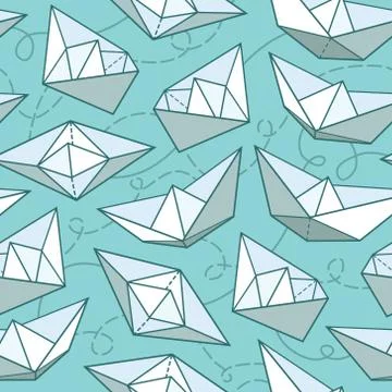 Vector seamless pattern with paper ships Stock Illustration