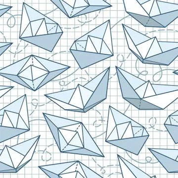 Vector seamless pattern with paper ships Stock Illustration
