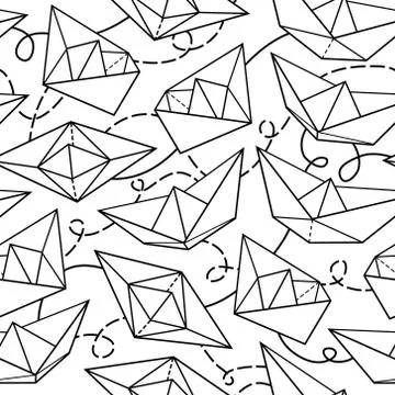 Vector seamless pattern with paper ships Stock Illustration