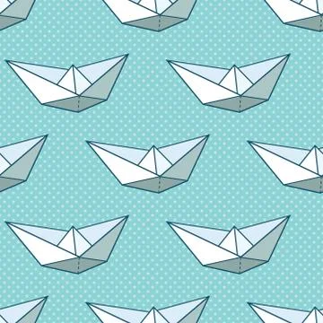 Vector seamless pattern with paper ships Stock Illustration