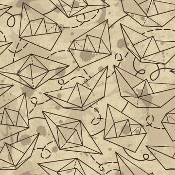 Vector seamless pattern with paper ships Illustrazione stock