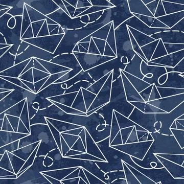 Vector seamless pattern with paper ships Stock Illustration