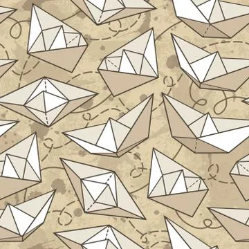 Vector seamless pattern with paper ships Stock Illustration