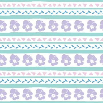 Vector seamless pattern with pastel color pansy hand drawn stripes and triangles Stock Illustration