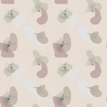 Vector seamless pattern of pastel colors. Abstract with ginkgo leaves and ber Stock Illustration