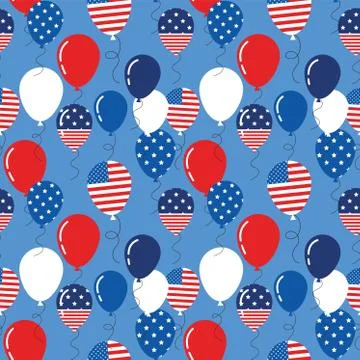 Vector seamless pattern with patriotic balloons. National colors of the United Stock Illustration
