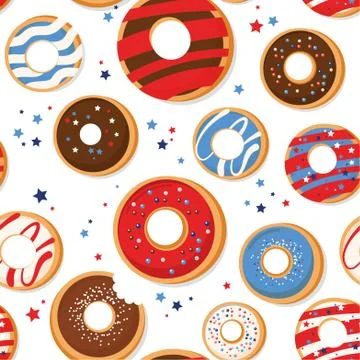 Vector seamless pattern with patriotic donuts. National colors of the United Stock Illustration
