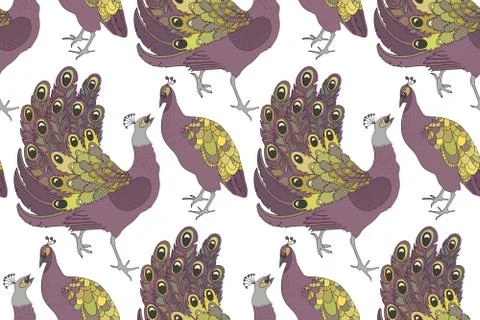 Vector seamless pattern with peacocks Stock Illustration