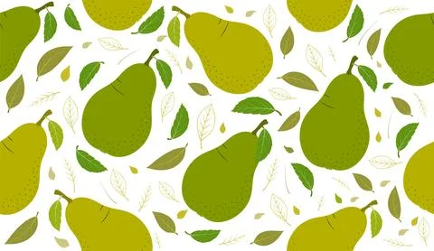 Vector seamless pattern with pear fruits and green leaves Stock Illustration