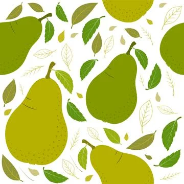 Vector seamless pattern with pear fruits and green leaves Stock Illustration