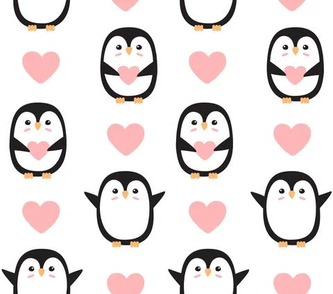 Vector seamless pattern of penguin with heart Stock Illustration