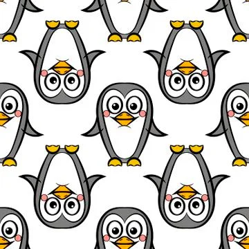 Vector seamless pattern of penguin on white background. Illustration Illustrazione stock