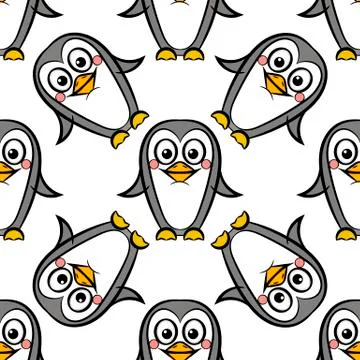 Vector seamless pattern of penguin on white background. Illustration Illustrazione stock