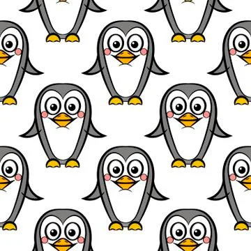 Vector seamless pattern of penguin on white background. Illustration Illustrazione stock