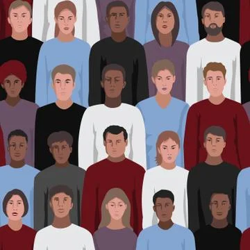 Vector seamless pattern with people faces of different nationalities. Stock Illustration