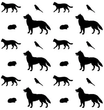 Vector seamless pattern of pets animals silhouette Stock Illustration