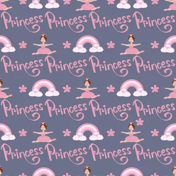 Vector seamless pattern with a picture of a little princess in a tutu, a rain Stock Illustration