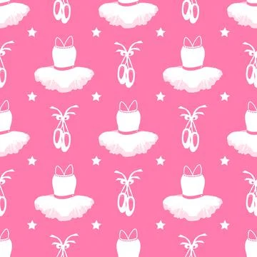 Vector seamless pattern with a picture of a tutu, pointe shoes and stars Stock Illustration