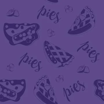 Vector seamless pattern of pieces of different pies in two colors Illustrazione stock