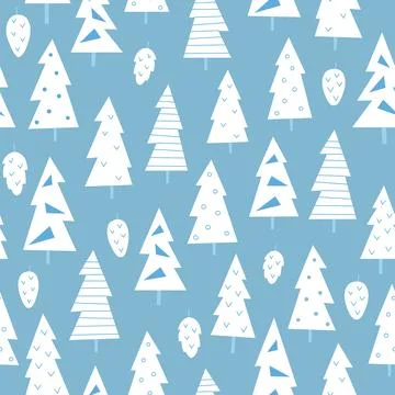 Vector seamless pattern with pine, winter, new year tree, cone. Flat simple Stock Illustration