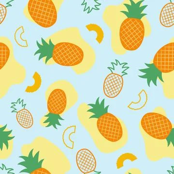 Vector seamless pattern. Pineapple on a blue background Stock Illustration