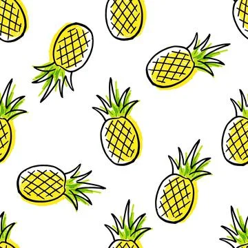 Vector Seamless Pattern with Pineapples, cartoon character summer wallpaper Stock Illustration